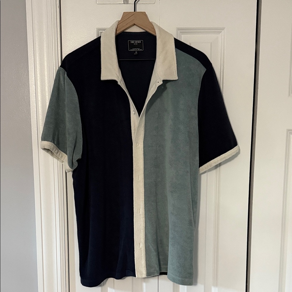Todd Snyder Men's Colorblock Shirt - Navy, Gray, Cream
